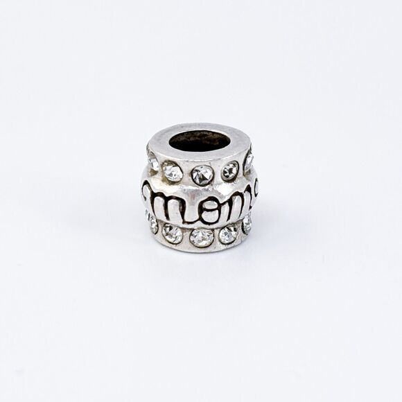 MISSING STONE Sterling Silver MOM Cubic Zirconia Bead Charm Pendant - Picture 2 of 6